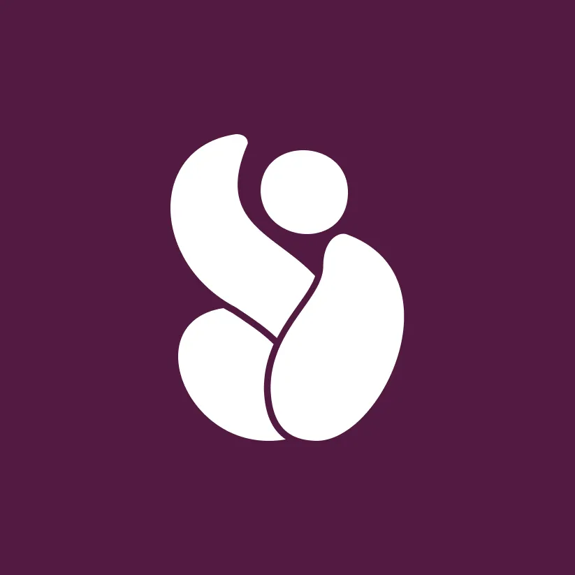 Logo iconographique blanc sur fond violet.